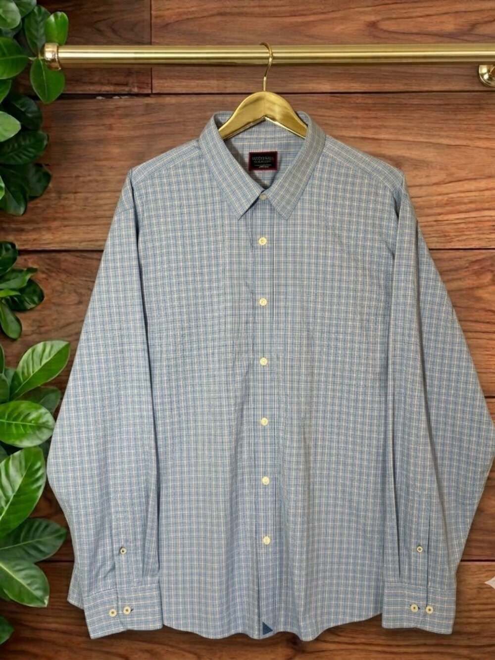 Untuckit Shirt Mens 2xl Blue Plaid Button Up Performance Stretch Nylon Janisson